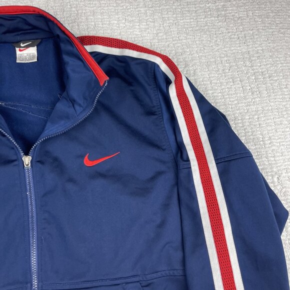 Vintage 90's Y2K Nike Men's Navy Blue/ Red Striped Track Jacket Size Large - Picture 4 of 16
